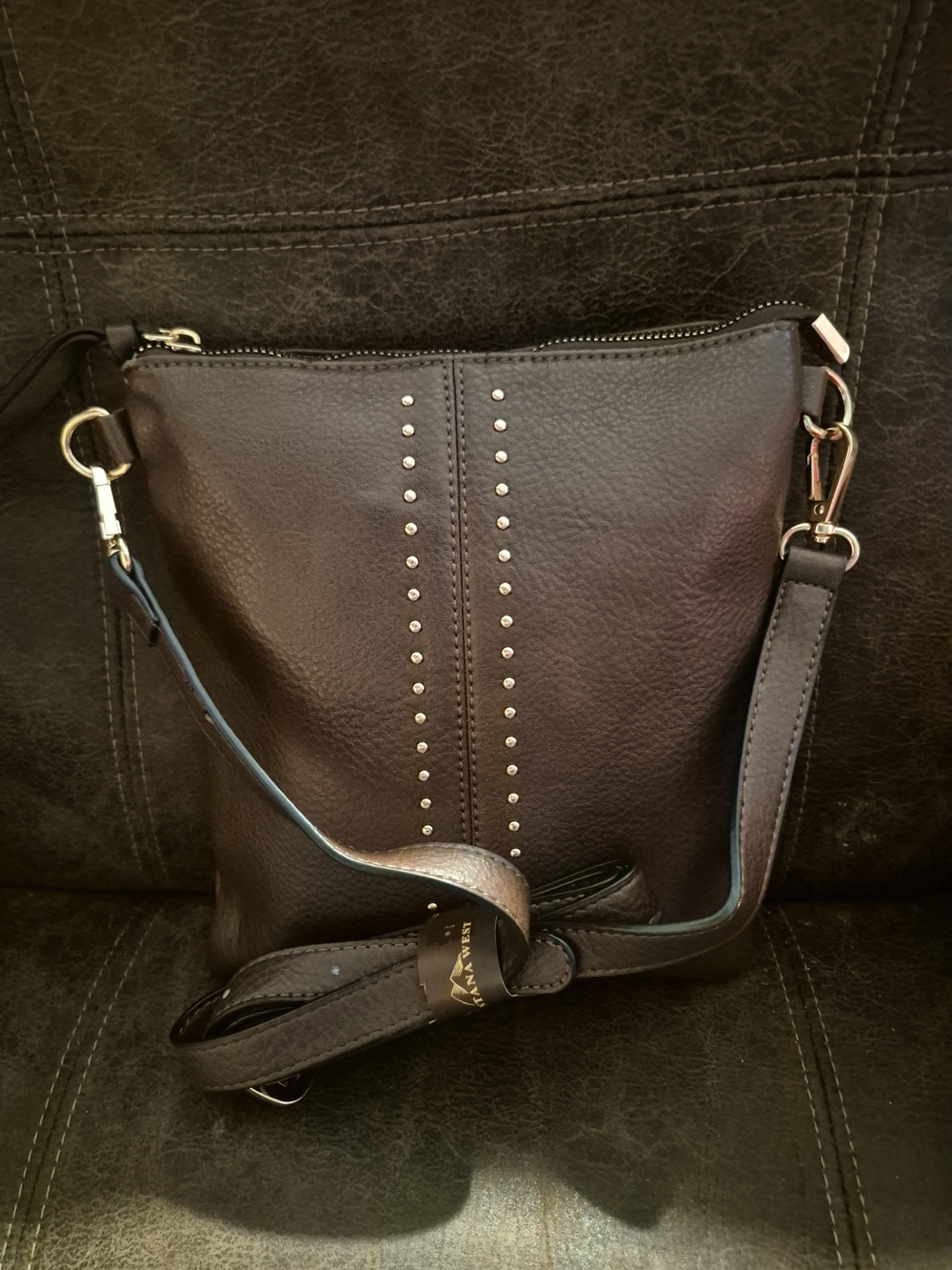 Montana West Black Pebbled Leather Crossbody with Stud Rows